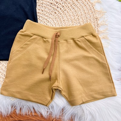 Conj. Camiseta Game On e Bermuda em Moletinho - Preto e Caramelo